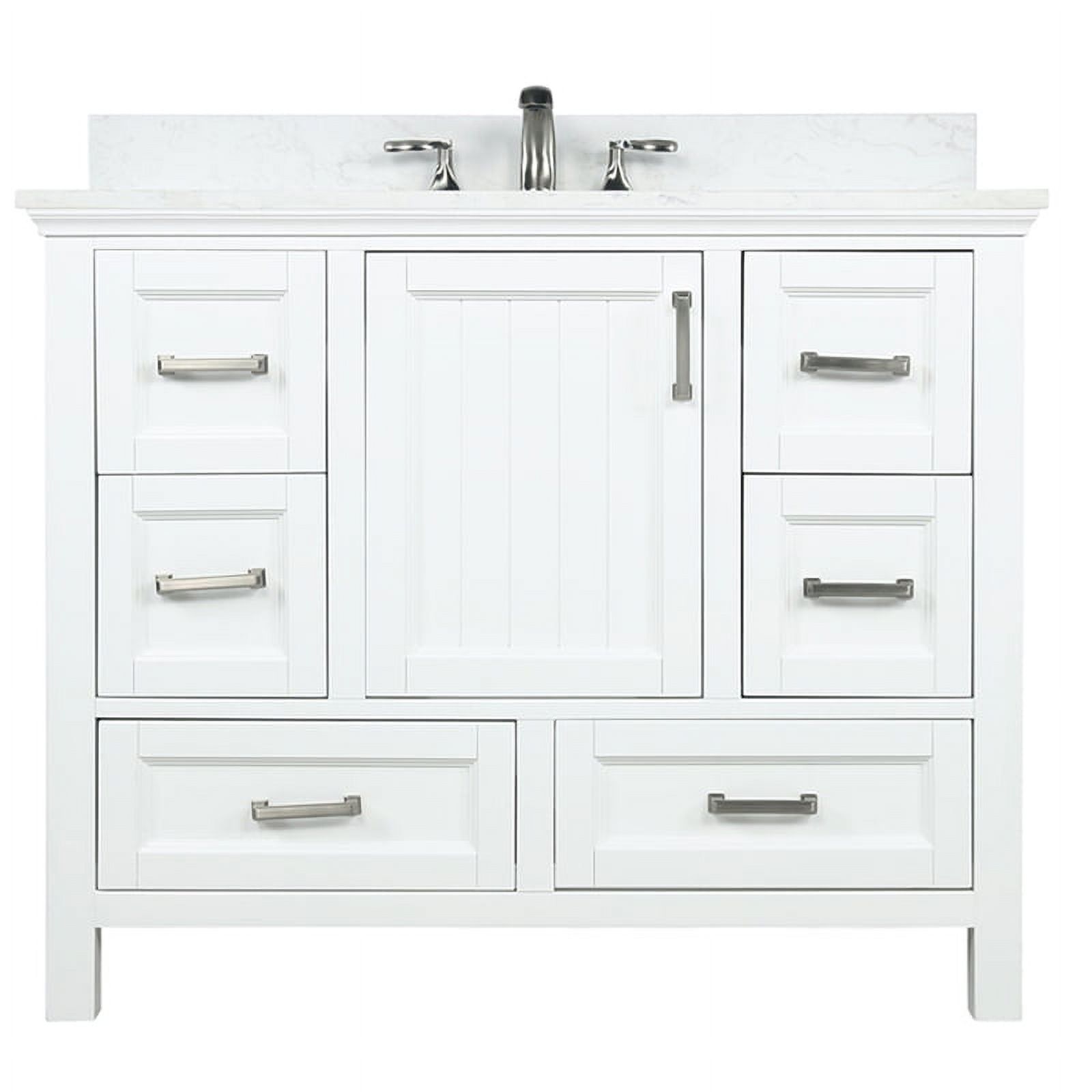 Isla 42" White Solid Wood Bathroom Vanity with Stone Top