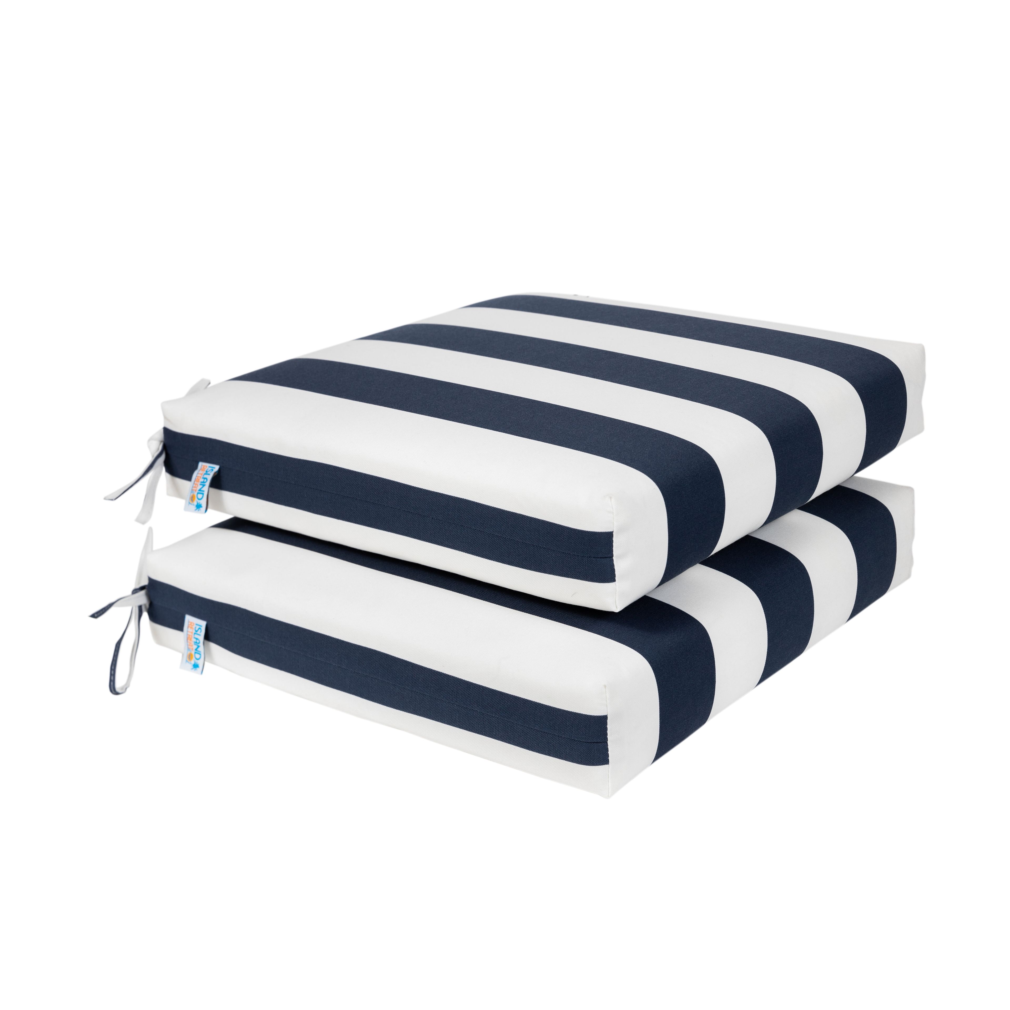 Navy and White Stripe All-Weather Outdoor Seat Cushion Pair