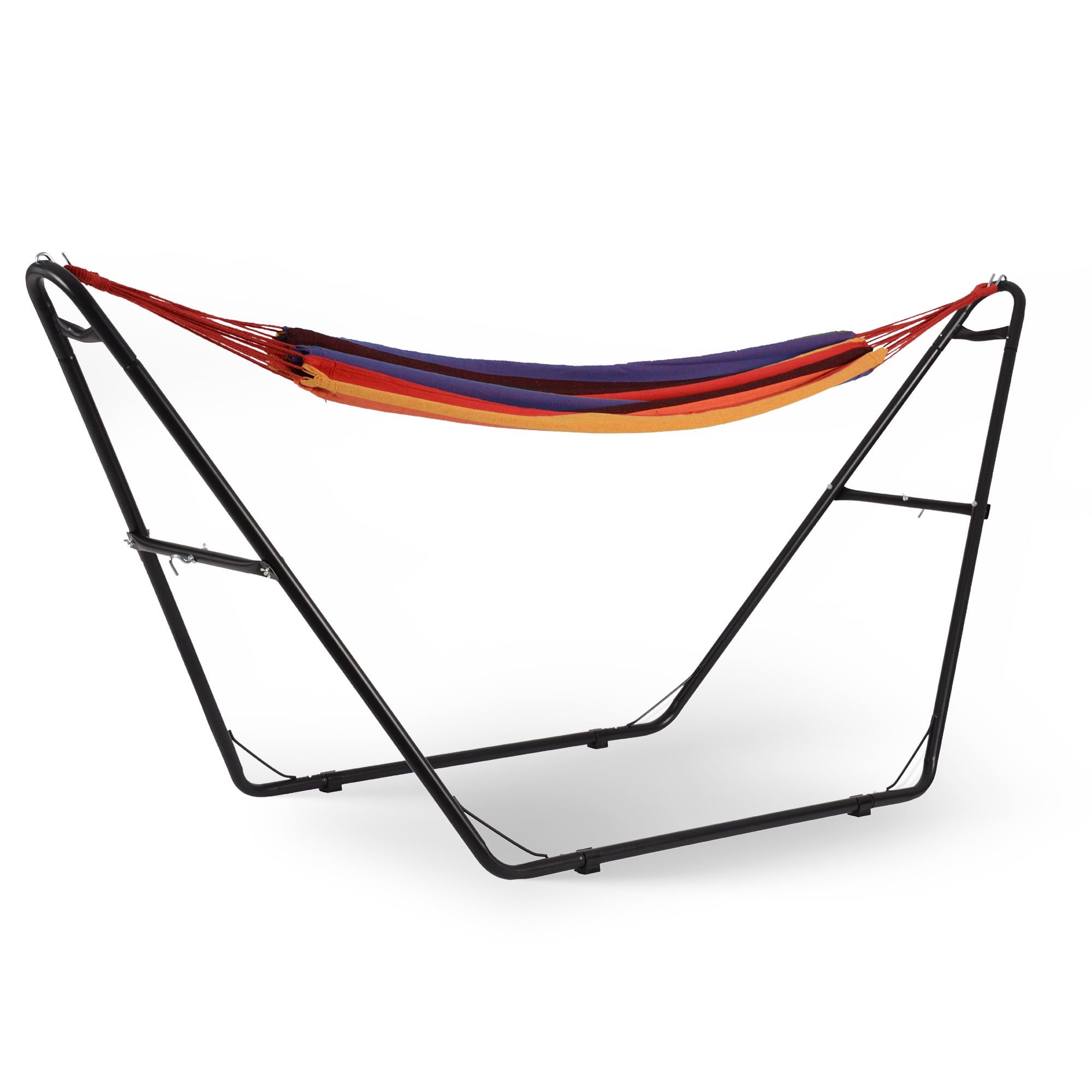 Tropical Stripe Multicolor Polyester Hammock with Steel Frame