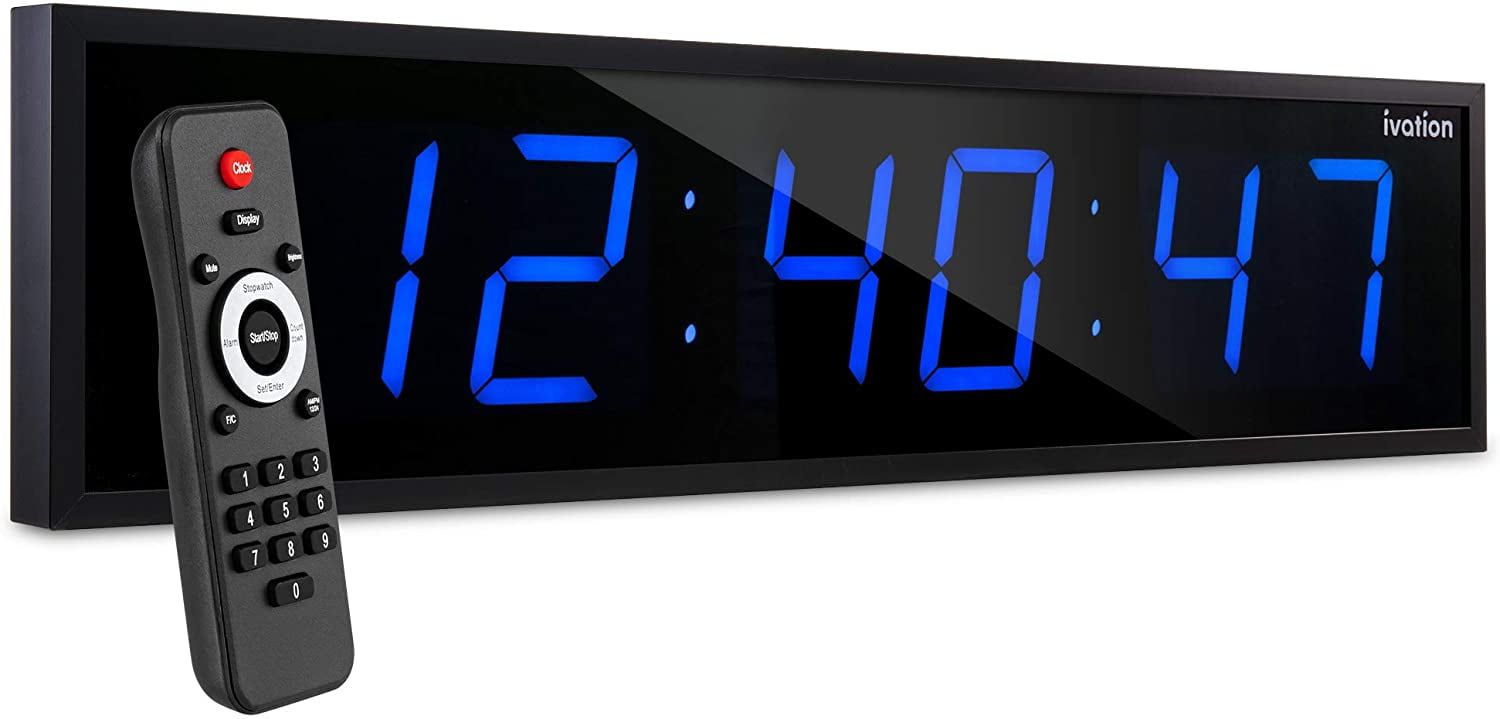 Ivation 24" Blue LED Digital Wall Clock with Remote