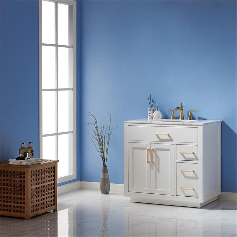 Ivy 36" White Marble Countertop Single Vanity with Gold Hardware