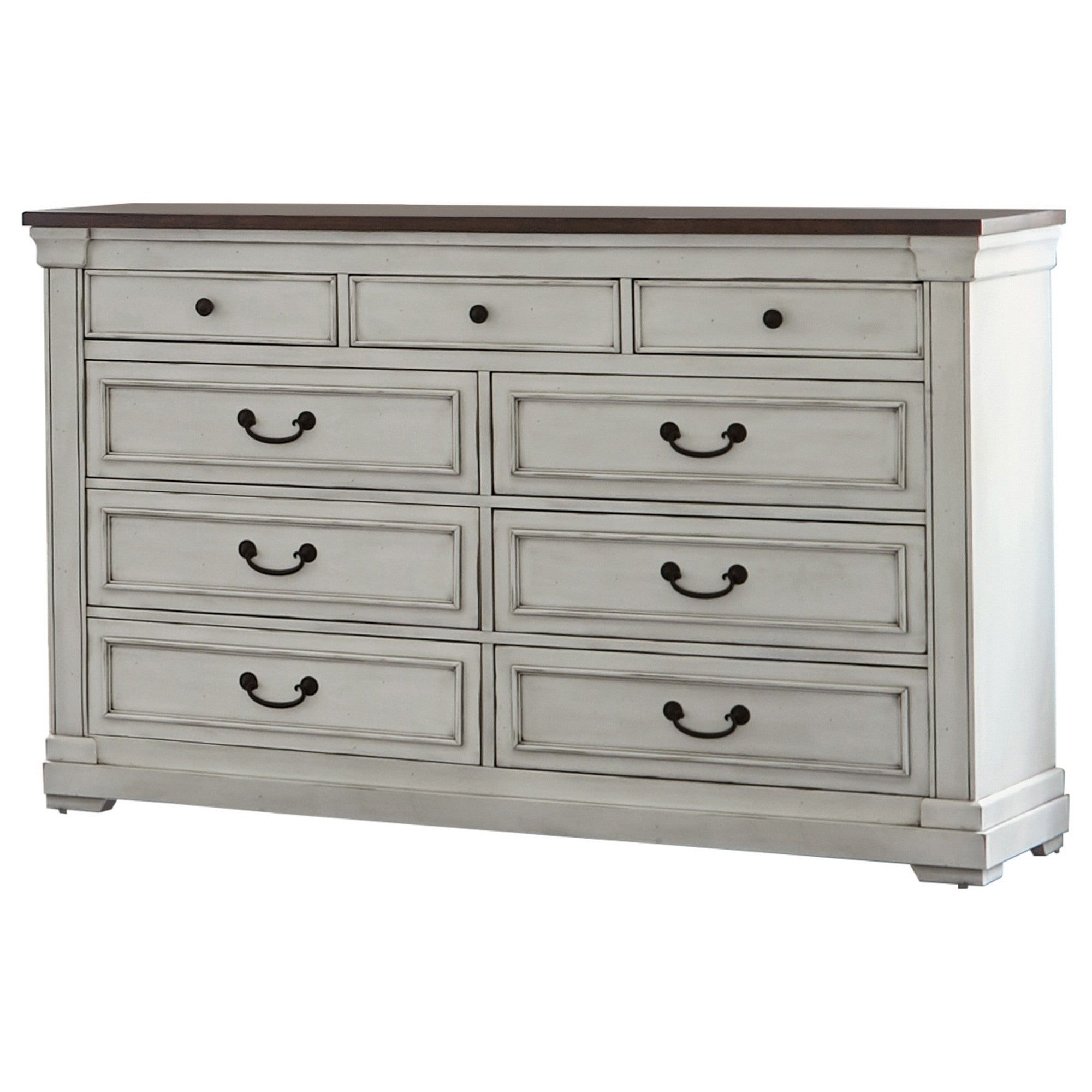 Ivy 63 Inch White and Brown Wood Dresser with Soft Close Drawers