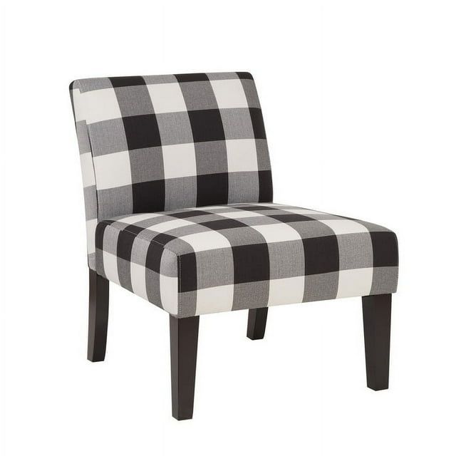 Black and White Checkered Armless Slipper Chair with Wooden Legs
