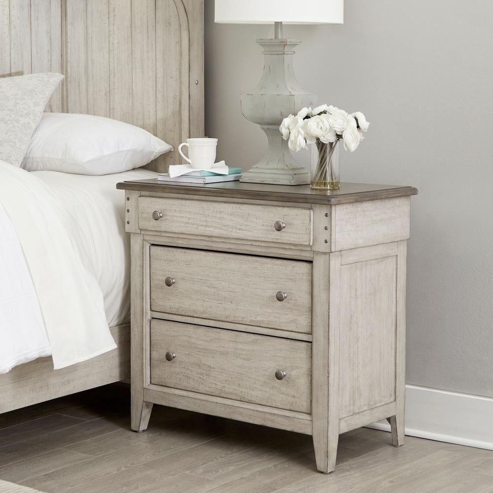 Cream Transitional 3 Drawer Bedside Chest with Charging Station