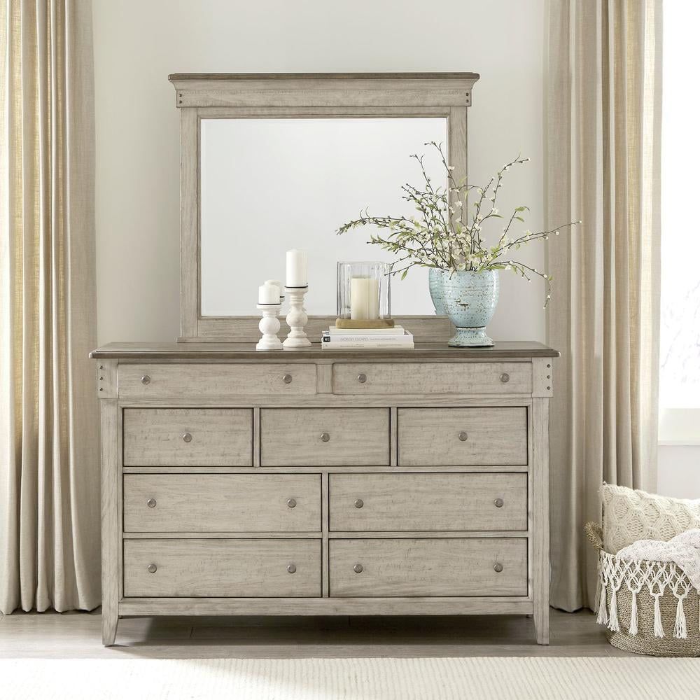 Weathered Linen Cottage Dresser with Mirror and Felt Lined Drawers