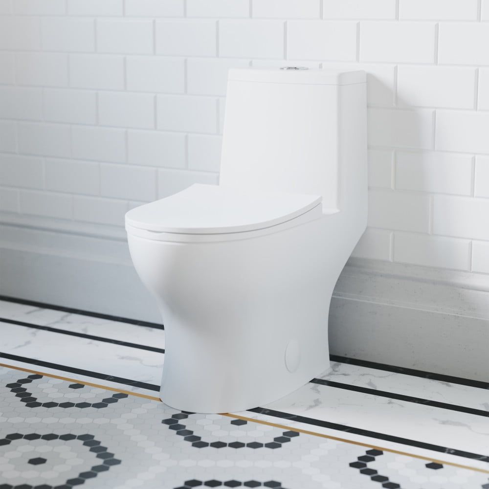 White Ceramic Elongated One-Piece Dual Flush Toilet