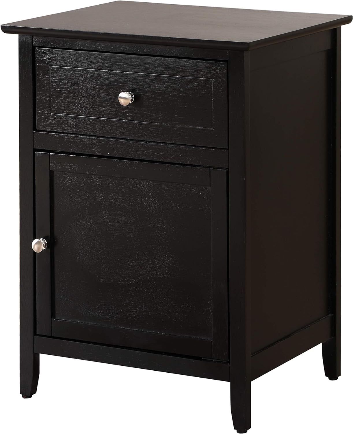 Black Wood Nightstand with Drawer and Storage Door