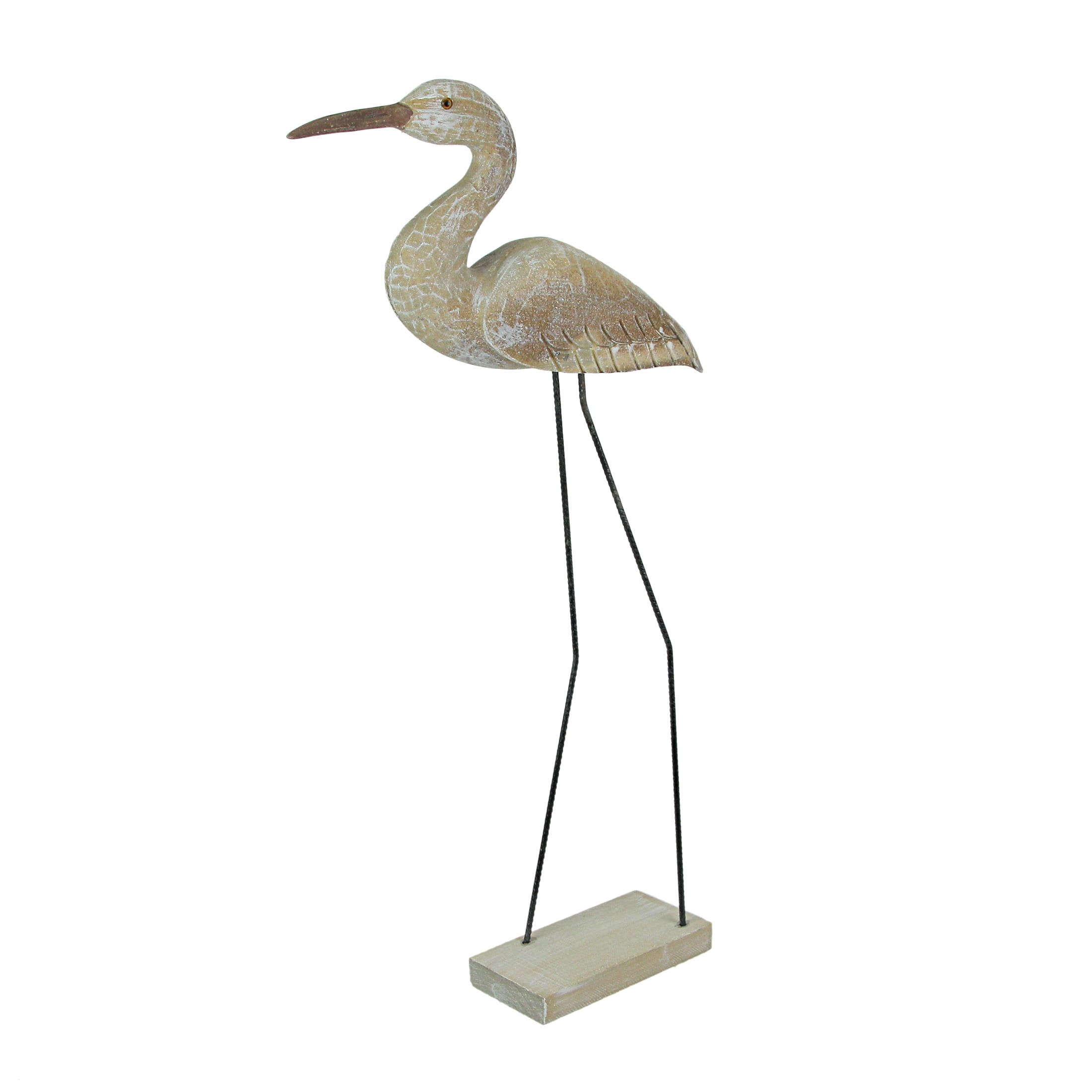 30 Inch Whitewashed Wood and Metal Heron Statue