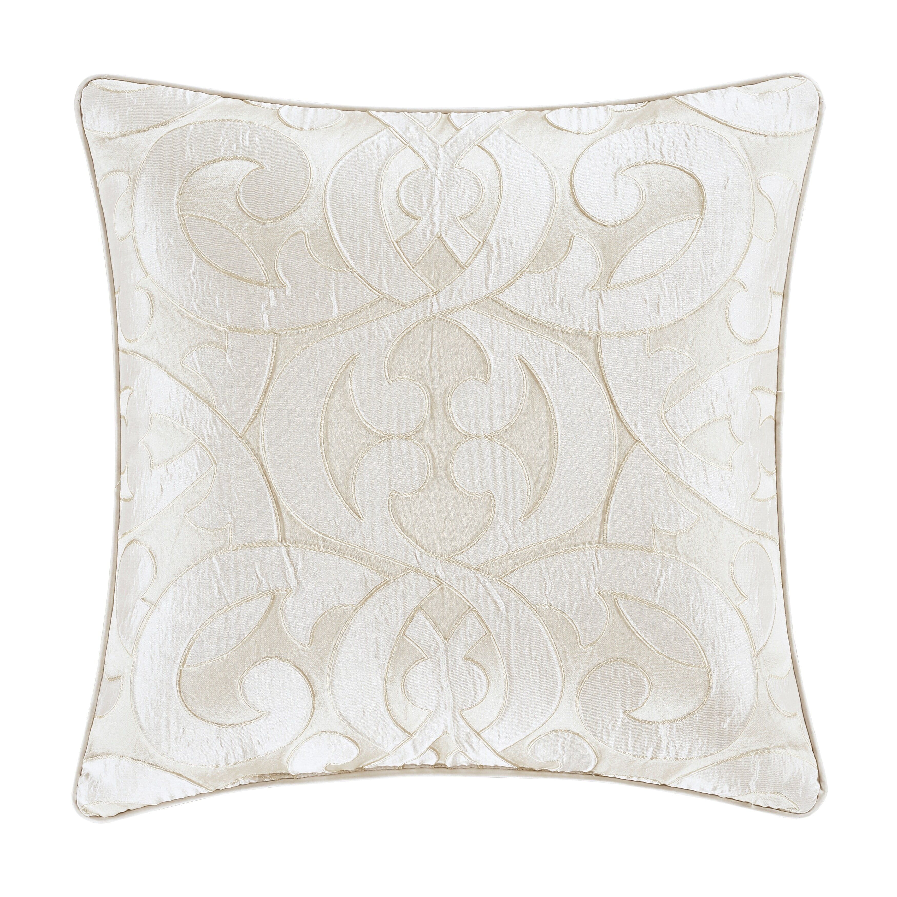 Ivory Damask 20" Square Decorative Throw Pillow with Satin Trim