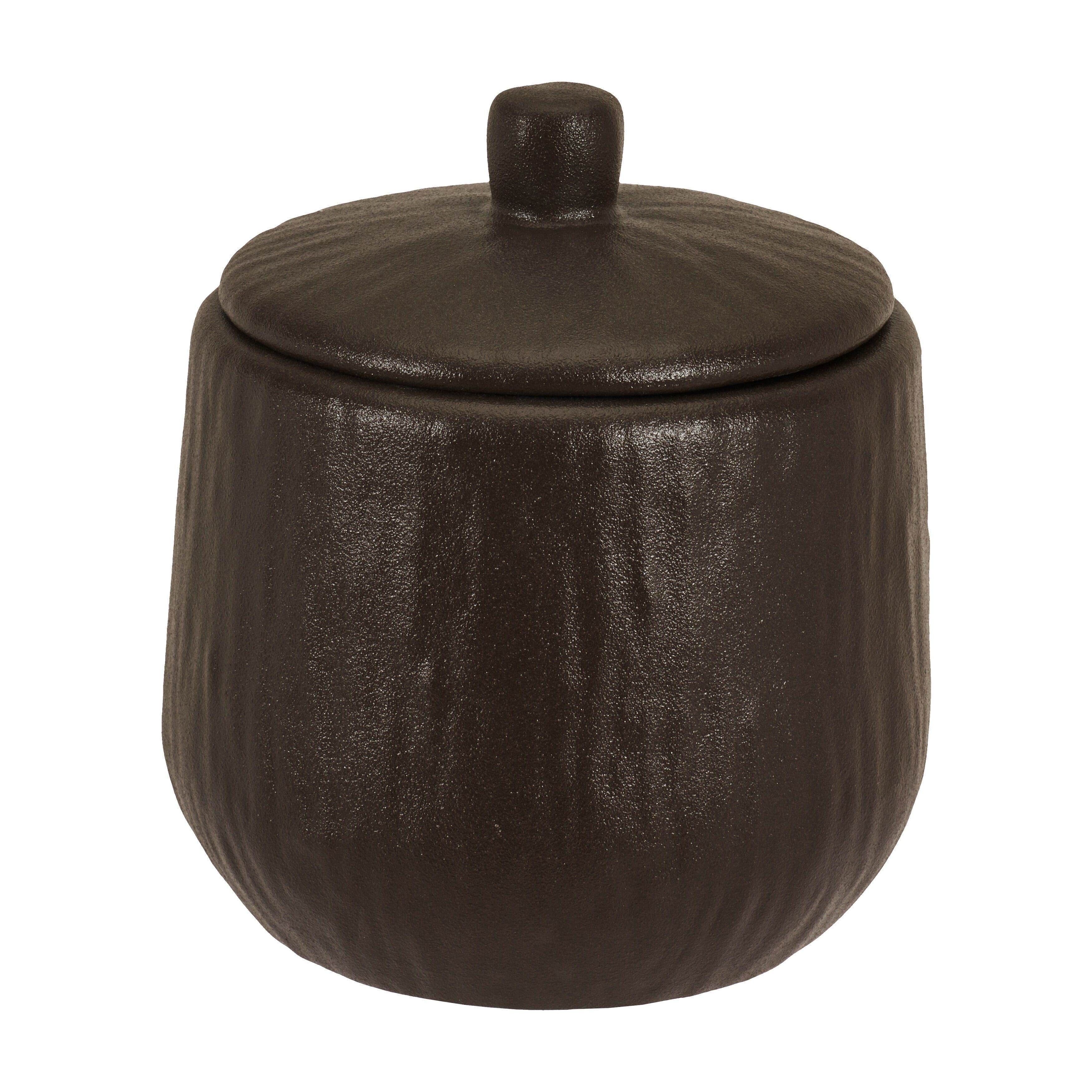 Mocha Stoneware Textured Bathroom Cotton Jar