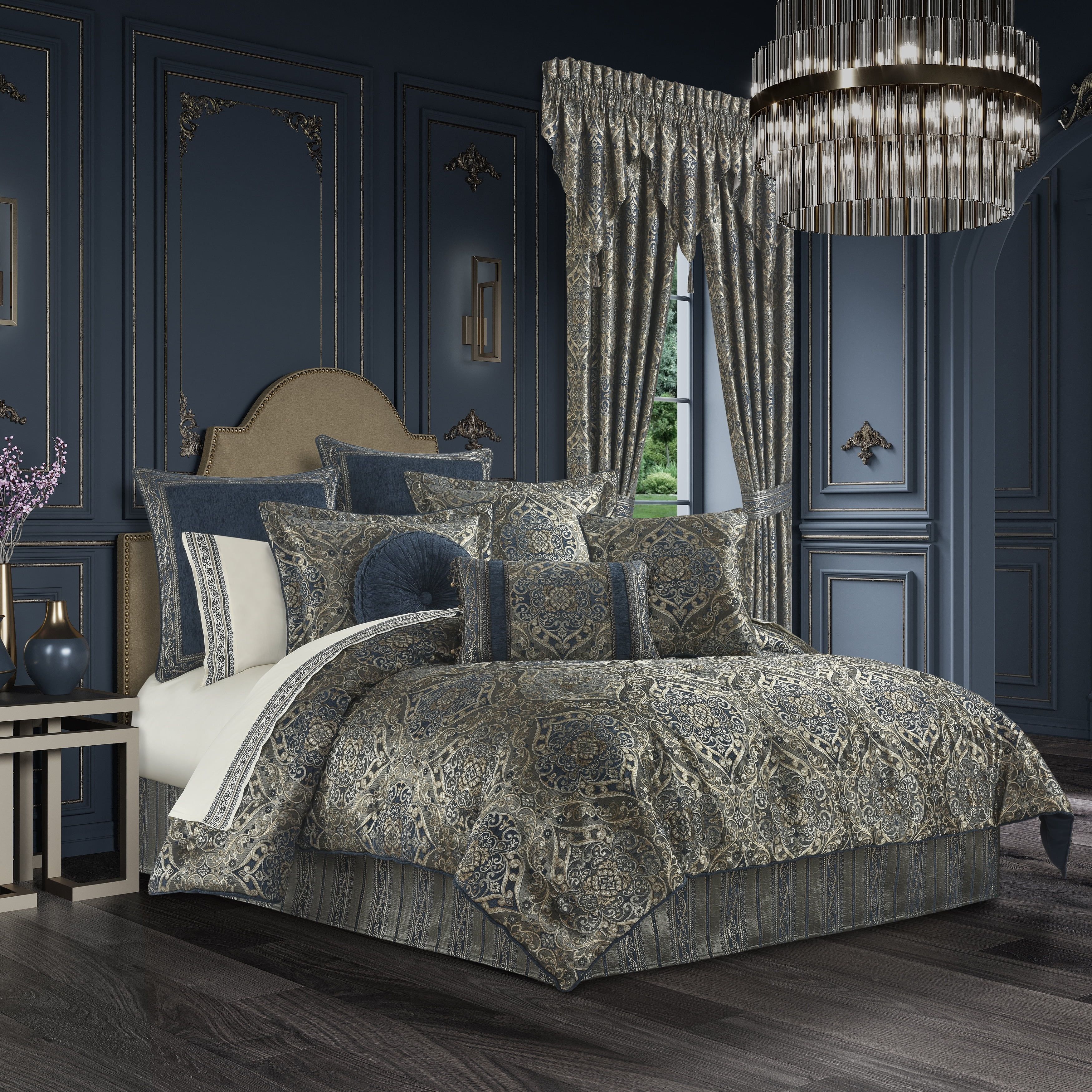 Weston Blue and Gold Jacquard King Comforter Set