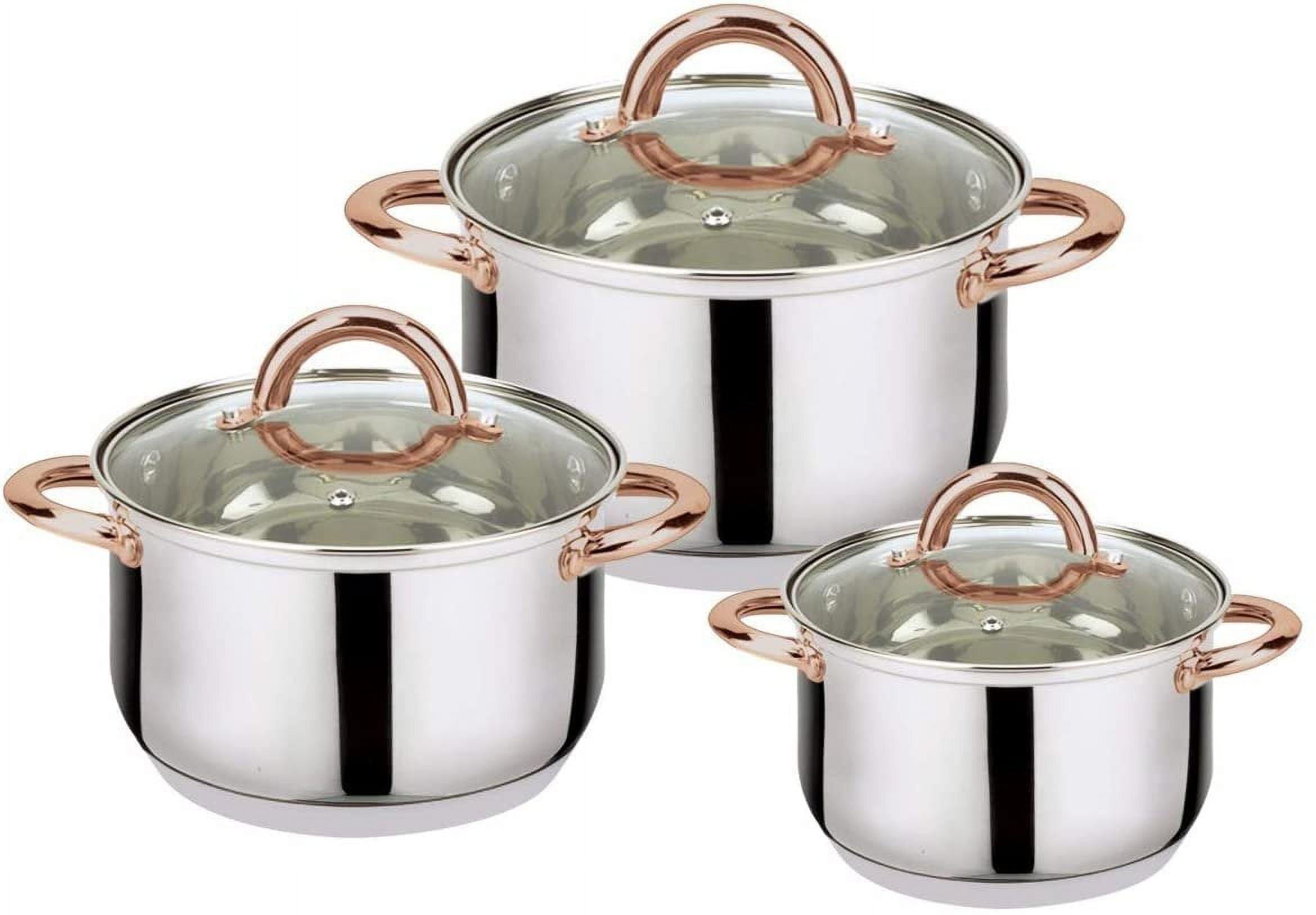 6-Piece Stainless Steel Casserole Set with Copper Handles