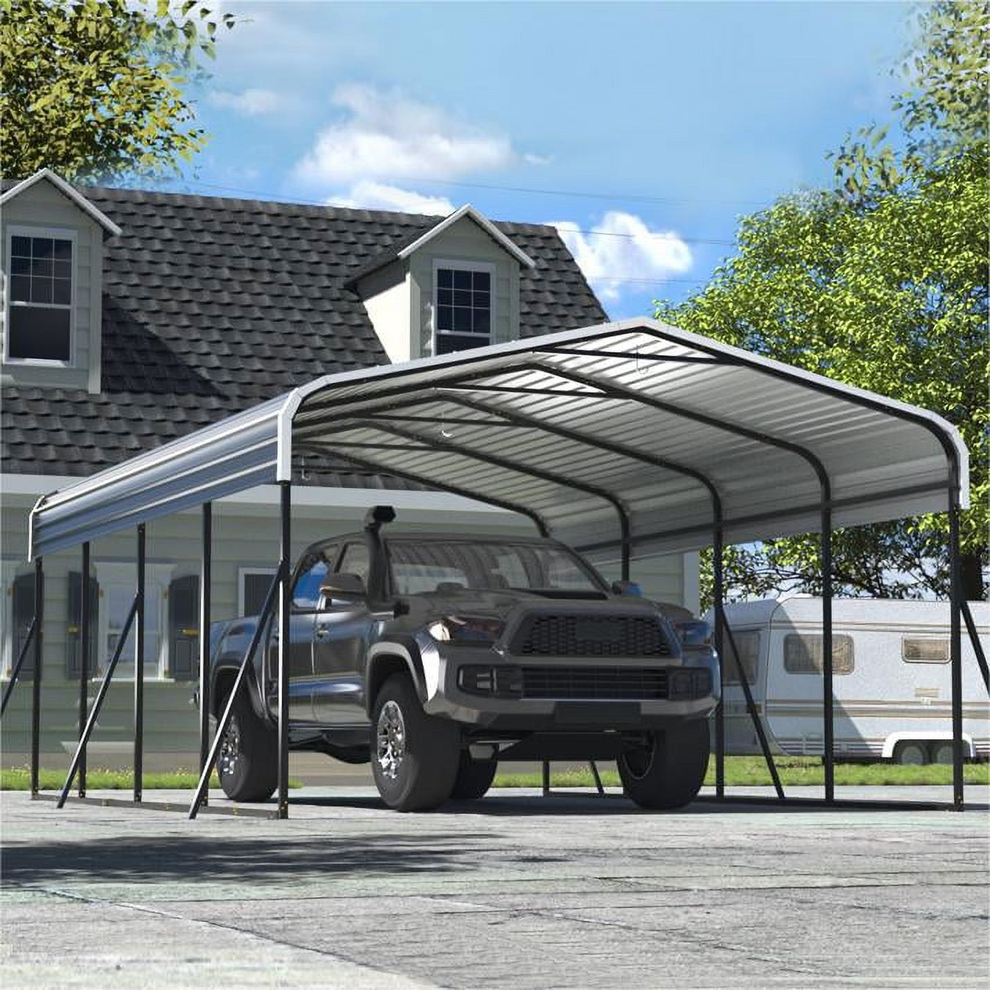 12' x 20' Gray Metal Carport with Peak Roof