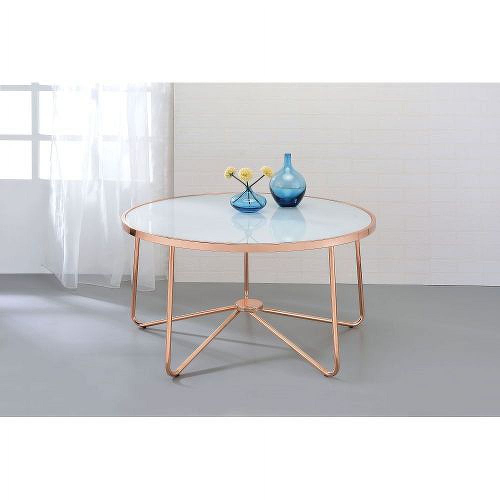 Small Round Copper and Frosted Glass Coffee Table