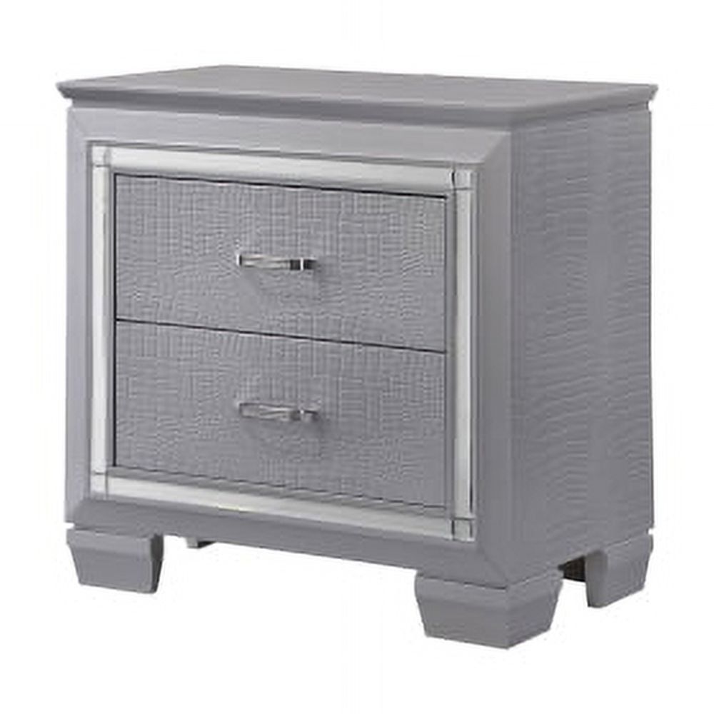 Lillian Textured Gray 2-Drawer Nightstand with Mirror Accents