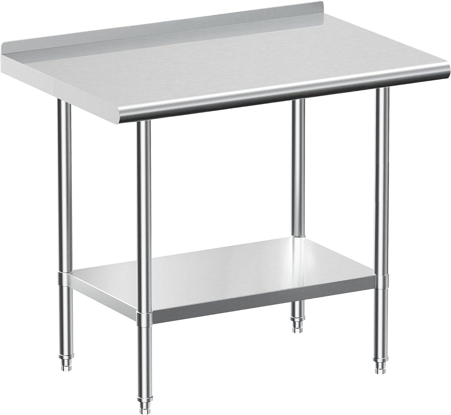 36" Stainless Steel Kitchen Work Table with Backsplash and Undershelf