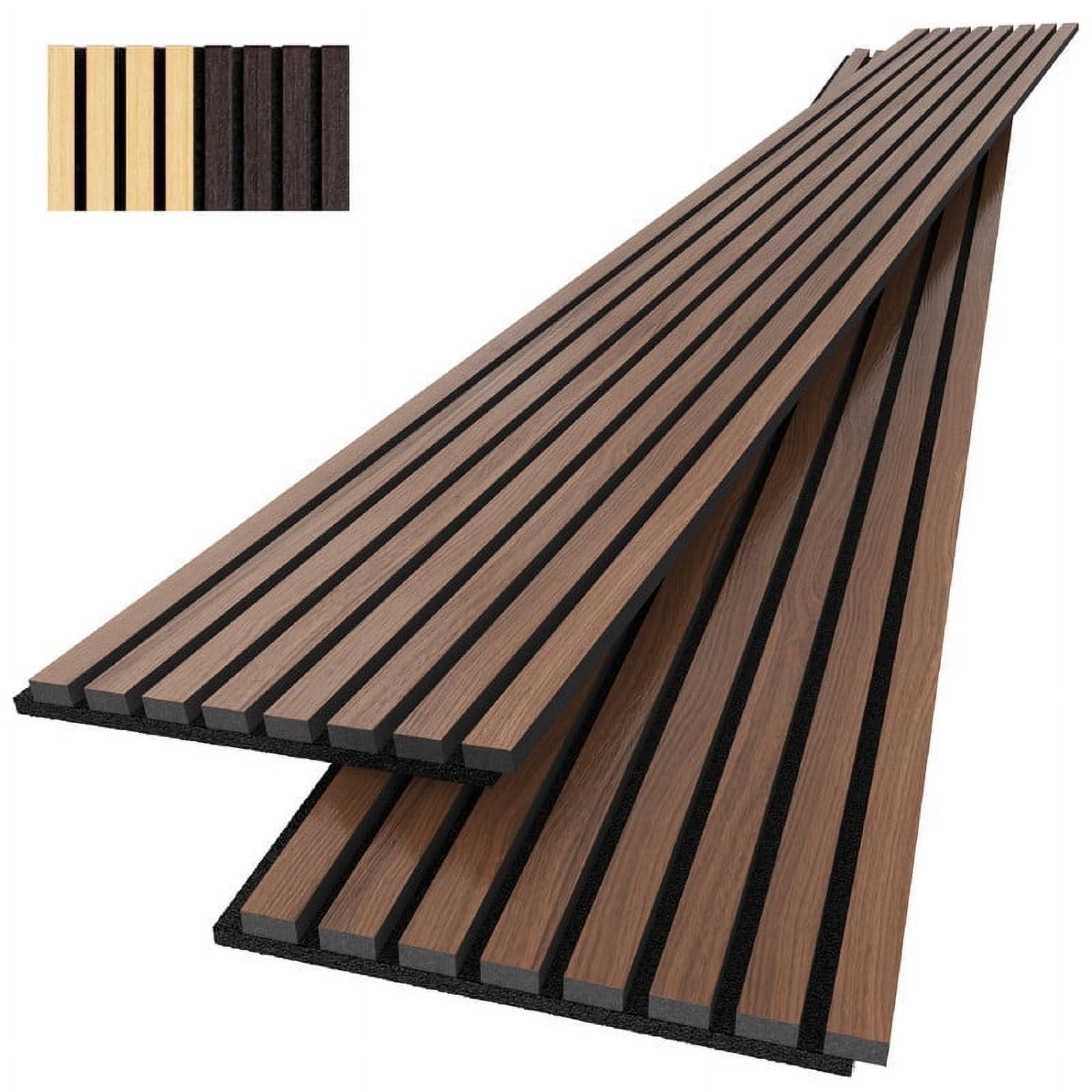 Walnut Acoustic Wood Slat Wall Panels, 2-Pack, 94.9" x 12.8"