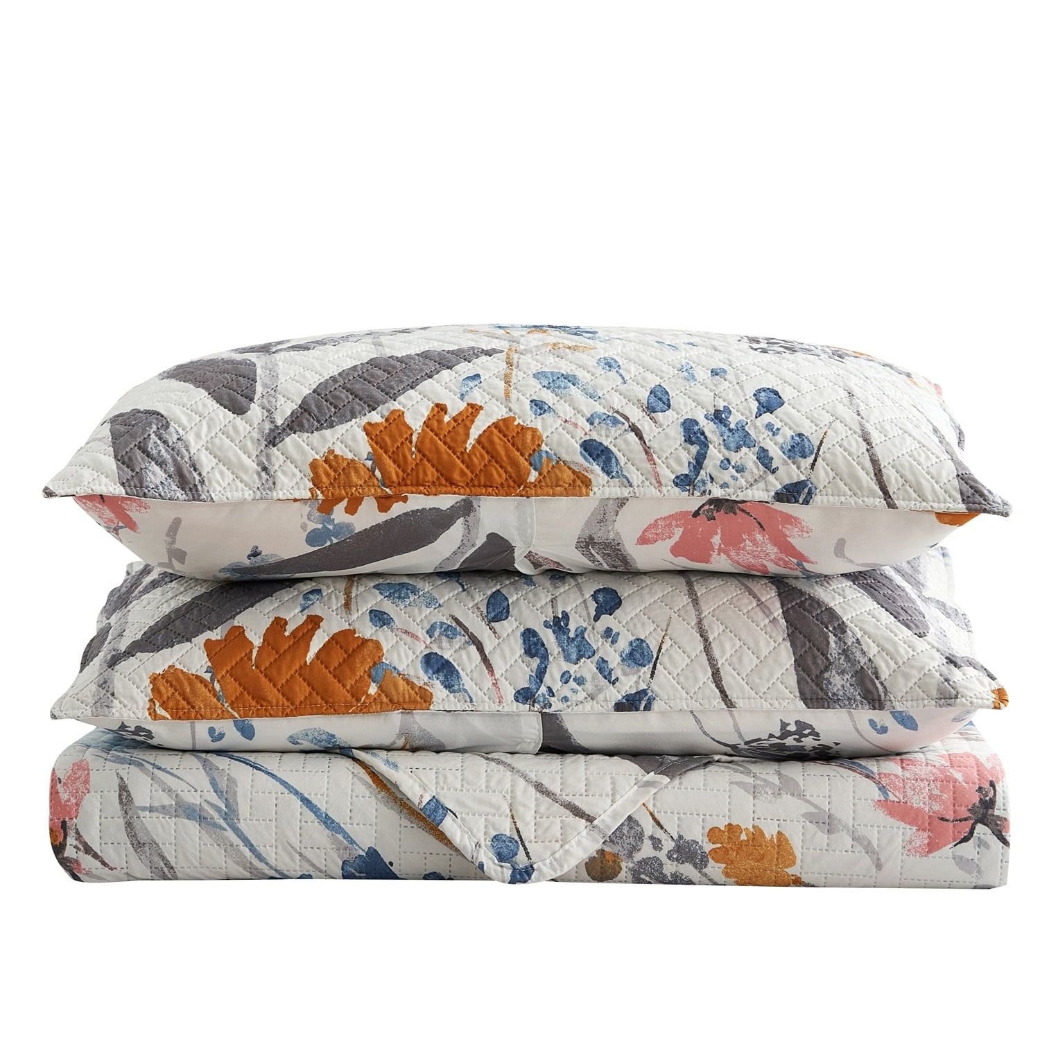 Queen Floral Microfiber Quilt Set with Shams