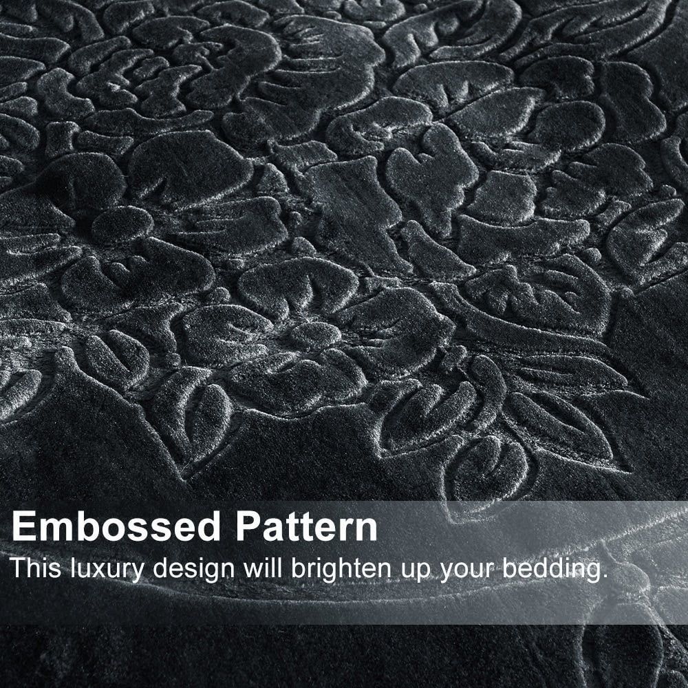 King Size Dark Grey Embossed Floral Fleece Blanket