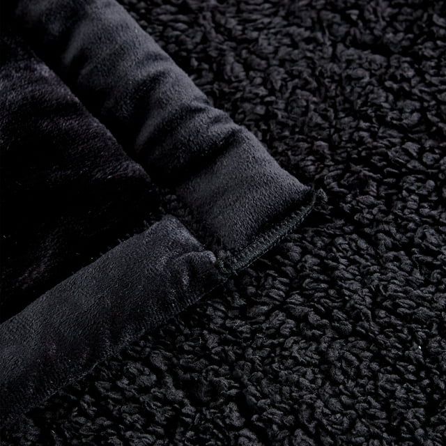 Ultra Plush Black Sherpa Queen Comforter Set with Pillow Shams