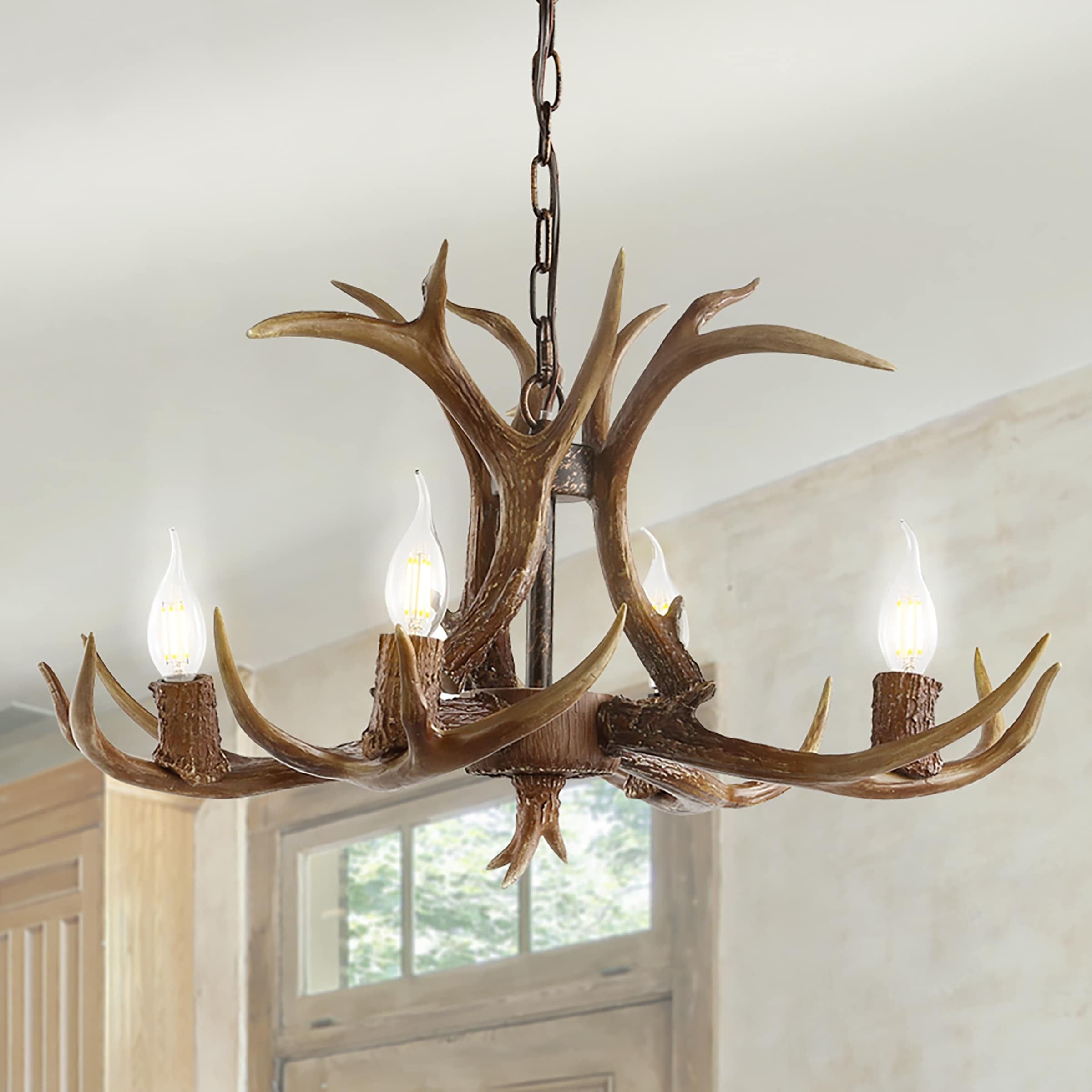 Apollo 26" Brown Resin Antler 4-Light LED Chandelier