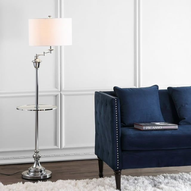 Cora 60" Chrome Floor Lamp with Adjustable Glass Shelf