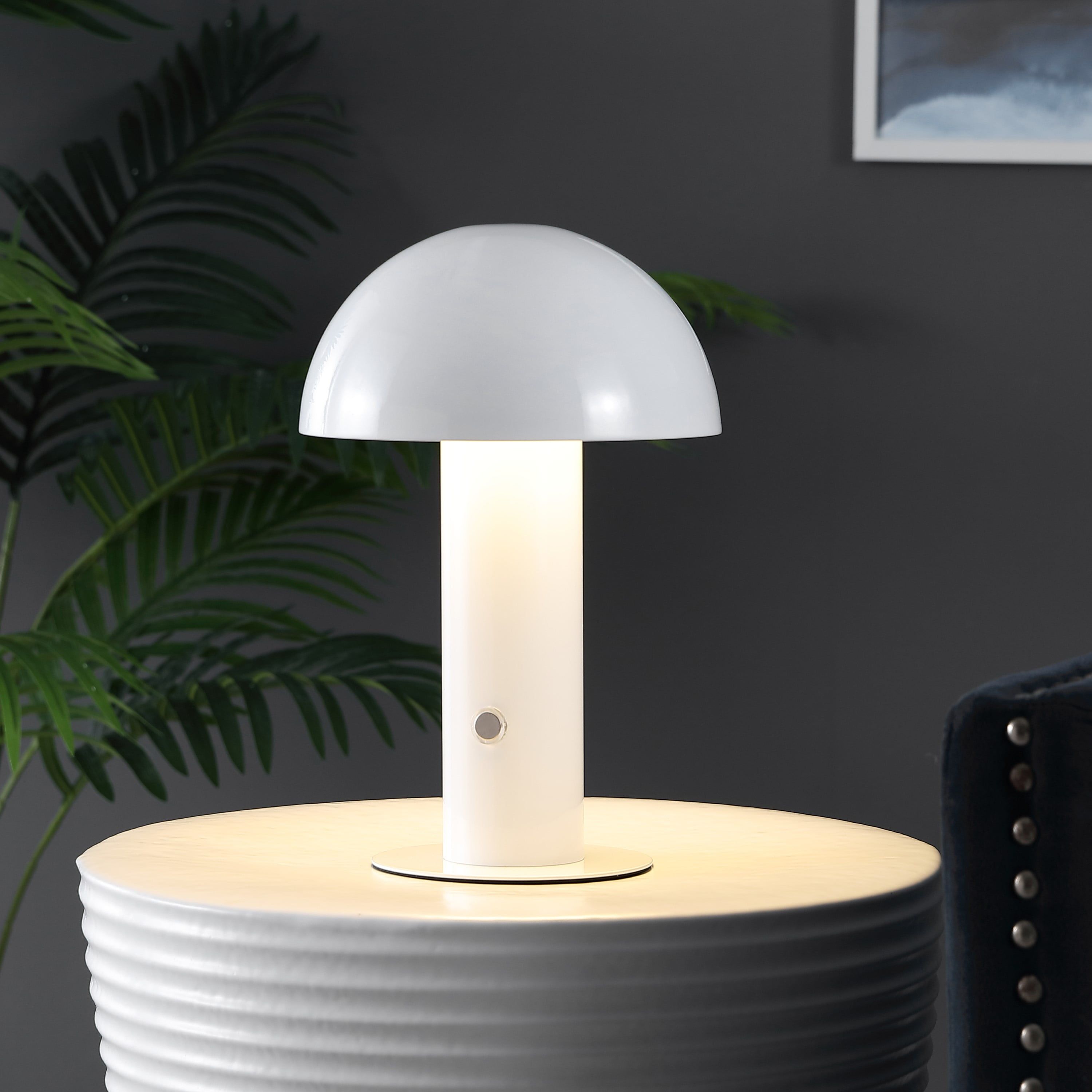 White Cordless Iron LED Mushroom Table Lamp