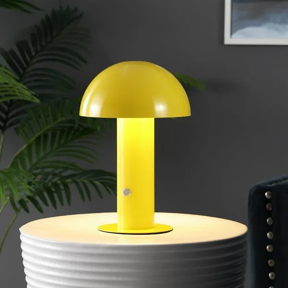 Boletus 10.75" Bohemian Coastal Yellow Cordless Mushroom LED Lamp