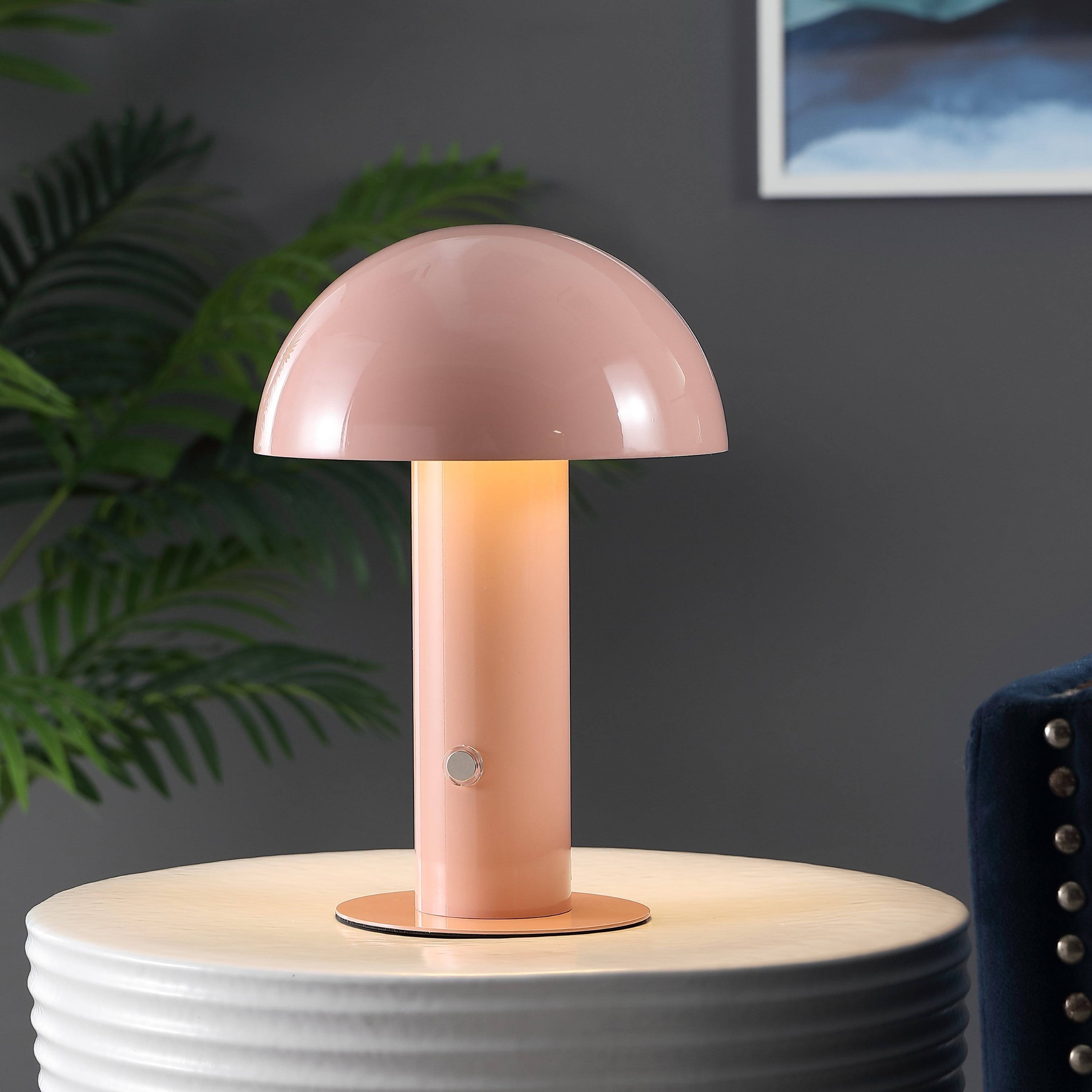 Pink Cordless Iron Mushroom Table Lamp with Touch Sensor