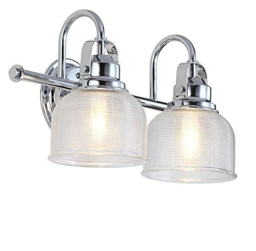 Virginia Chrome 17.25" Dual-Light LED Vanity Wall Sconce with Textured Glass