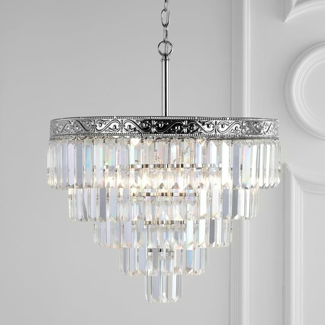 Wyatt 20" Polished Nickel 4-Light Tiered Crystal Chandelier