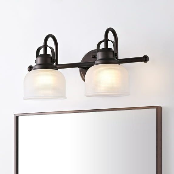 Bronze and Glass 2-Light Vanity Sconce