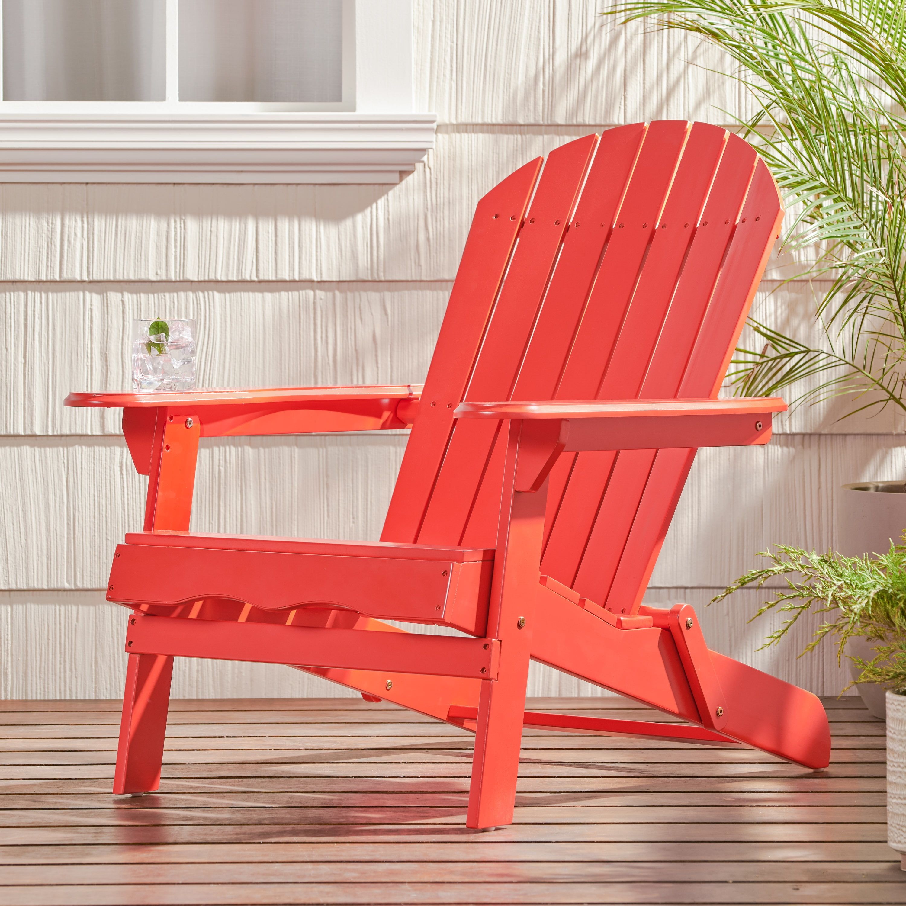 JONPONY Outdoor Folding HDPE Adirondack Chair, Patio Seat, Weather Resistant, Red