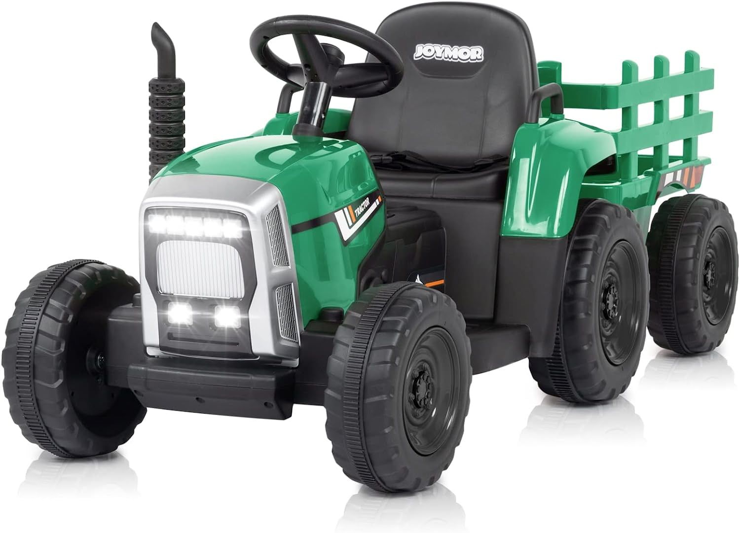 Green 12V Electric Ride-On Tractor with Trailer