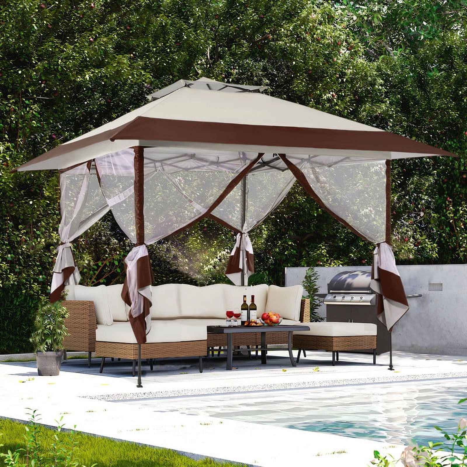 Brown Steel 13x13 ft Patio Gazebo with Mosquito Netting