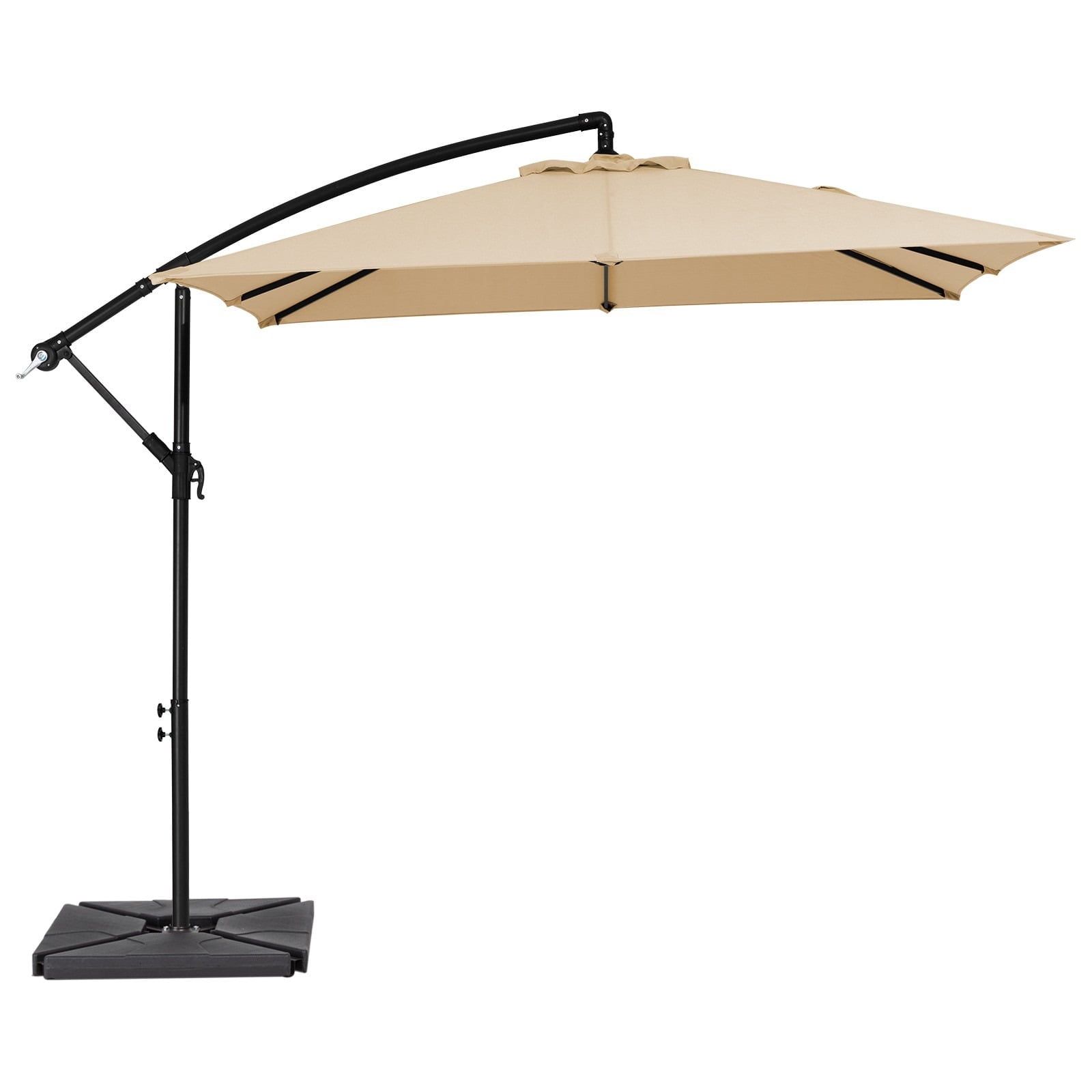 8 ft x 8 ft Beige Steel Cantilever Patio Umbrella with Base