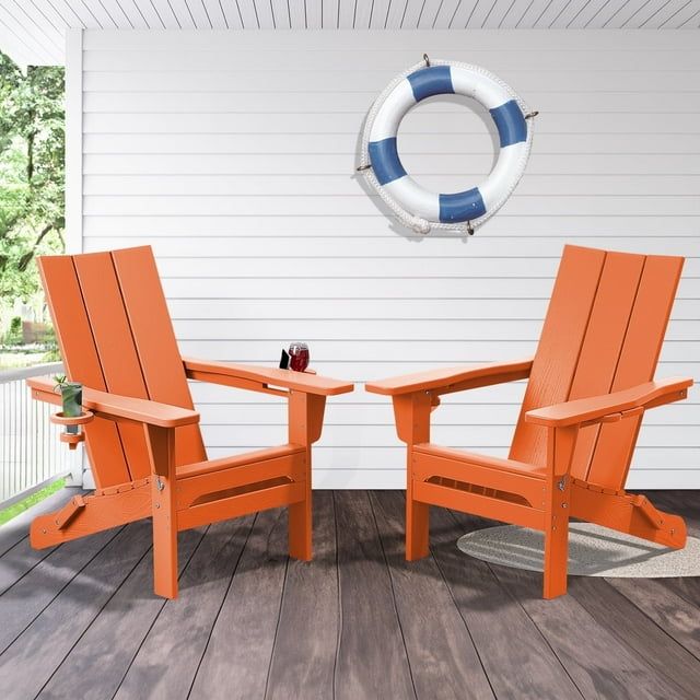 Orange HDPE Folding Adirondack Chairs Set of 2