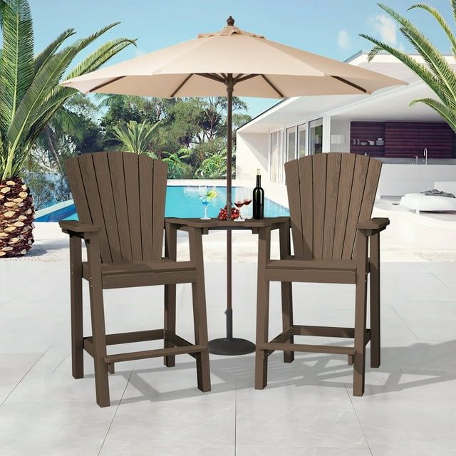 Tall Brown Wood Grain Adirondack Chairs with Removable Table
