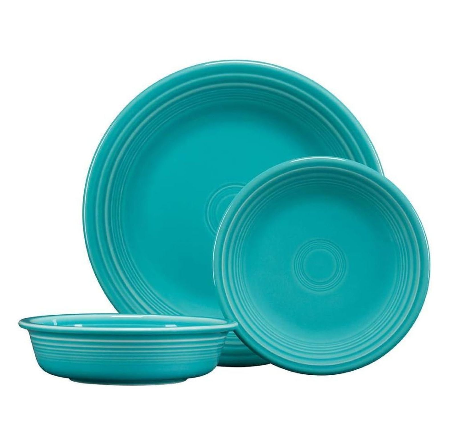 Turquoise and White Ceramic 3-Piece Fluted Dinnerware Set