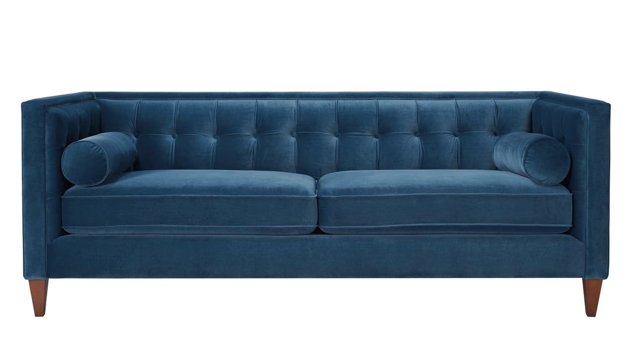 Jack 84" Teal Blue Velvet Tufted Tuxedo Sofa