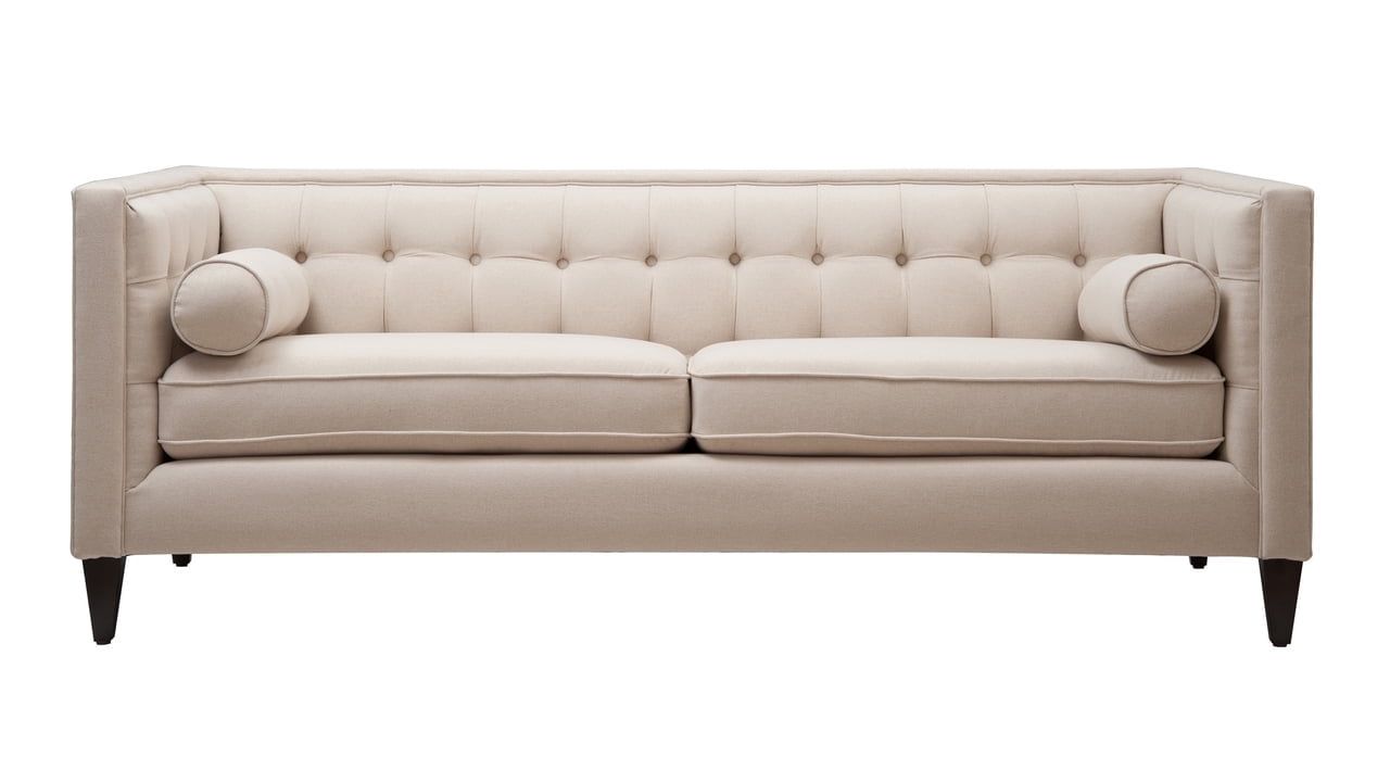 Jack 84" Sky Neutral Beige Velvet Tufted Tuxedo Sofa