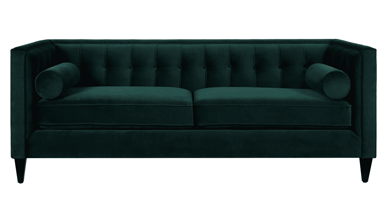 Hunter Green Velvet Tufted Tuxedo Settee with Wood Legs