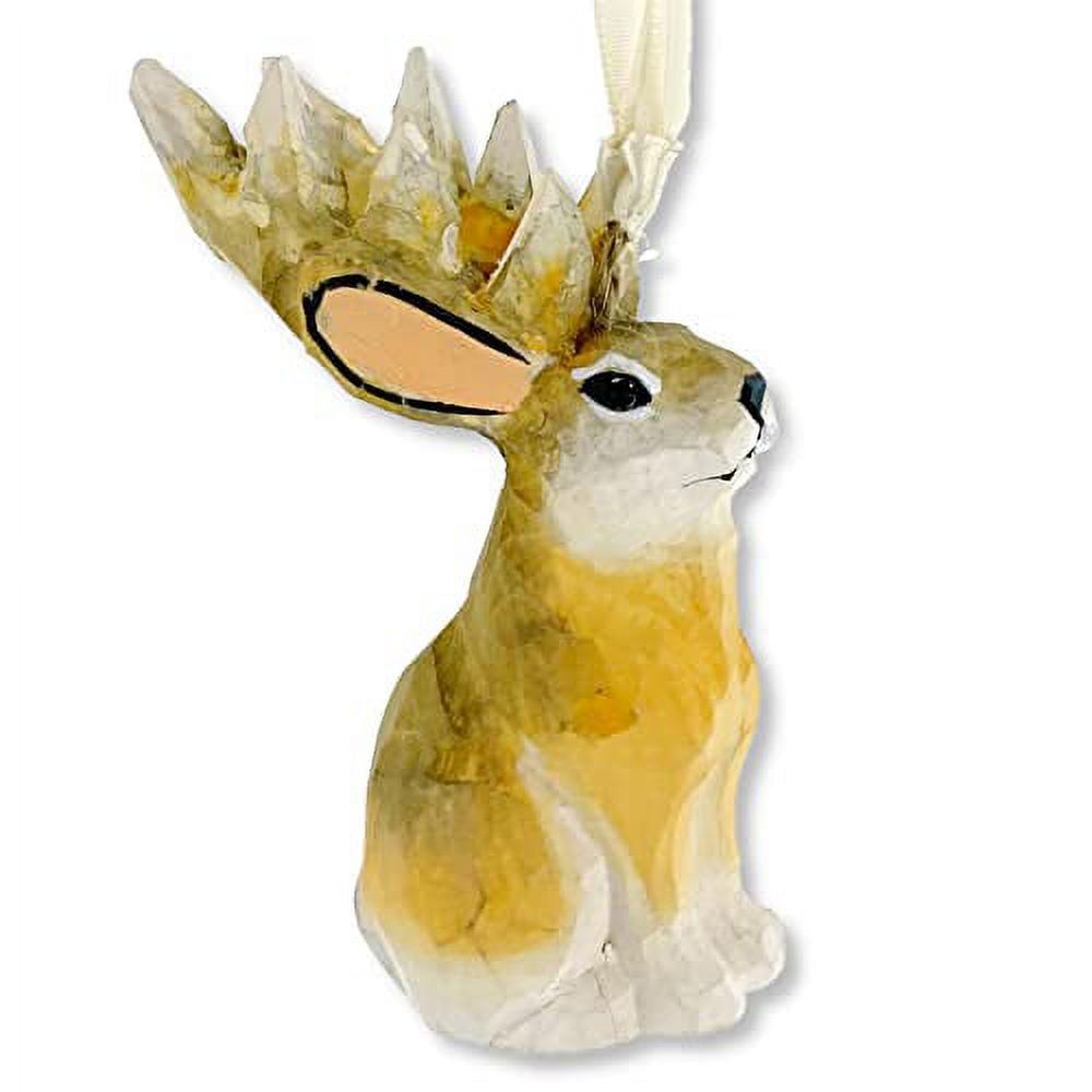 Hand-Carved Brown Wood Jackalope Ornament Figurine