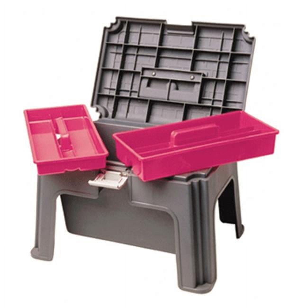 Gray Plastic Grooming Stool with Pink Storage Trays