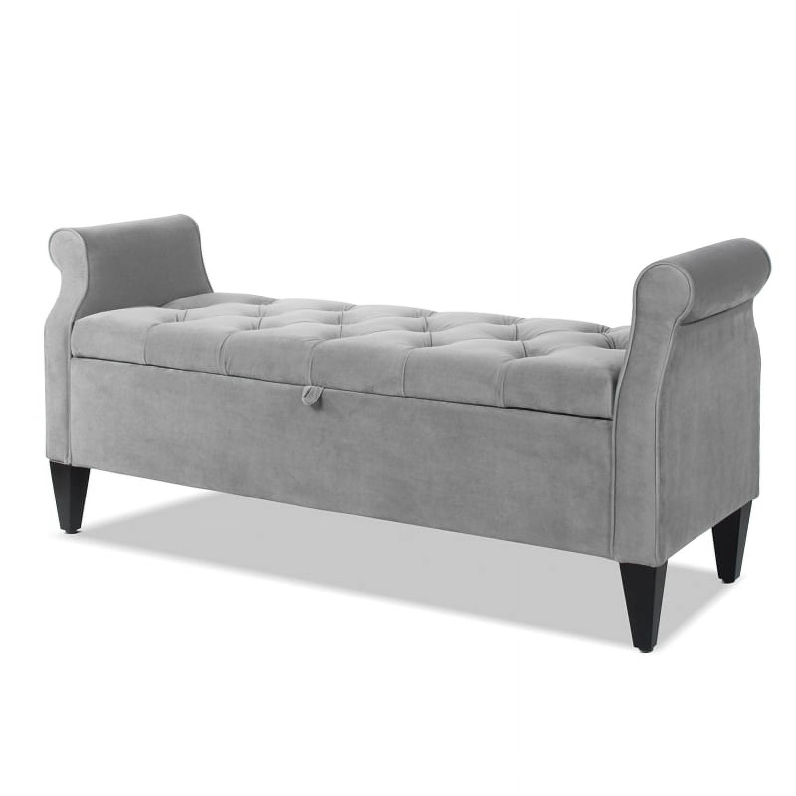 Jacqueline Opal Grey Velvet Tufted Roll Arm Storage Bench