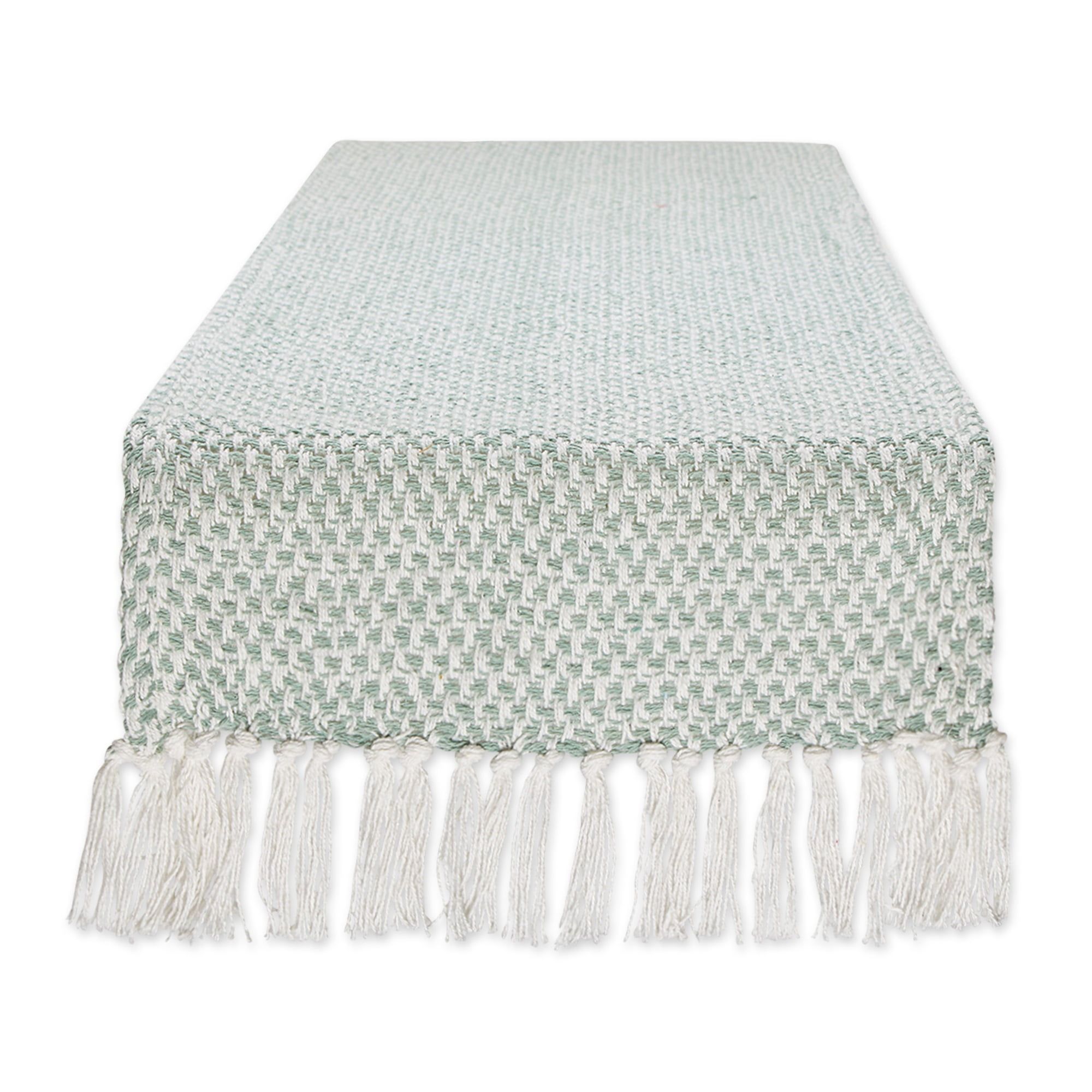 Jadeite Woven Cotton Table Runner with Fringe, 15x108