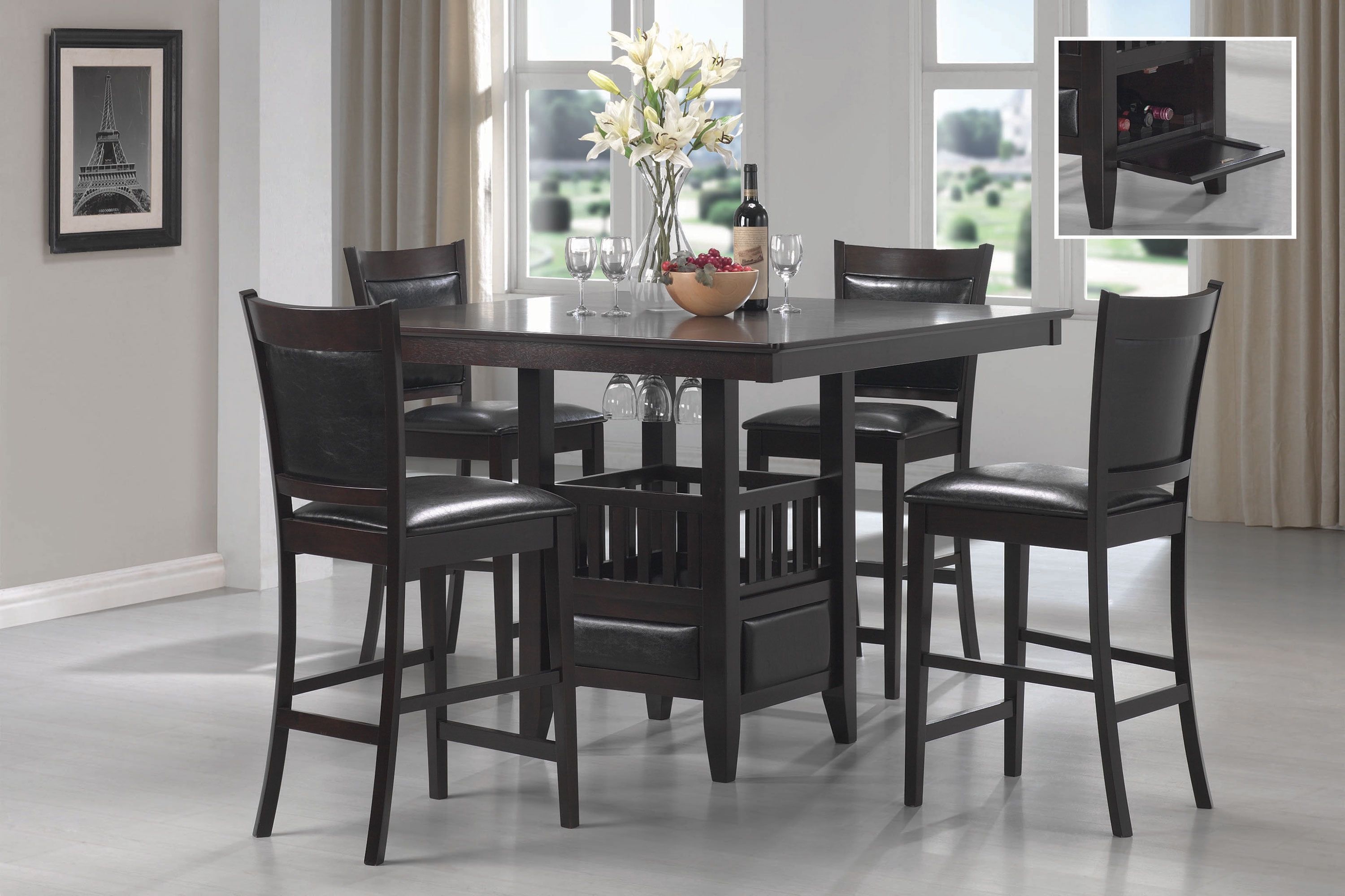 Espresso 5-Piece Counter Height Dining Set with Faux Leather Chairs