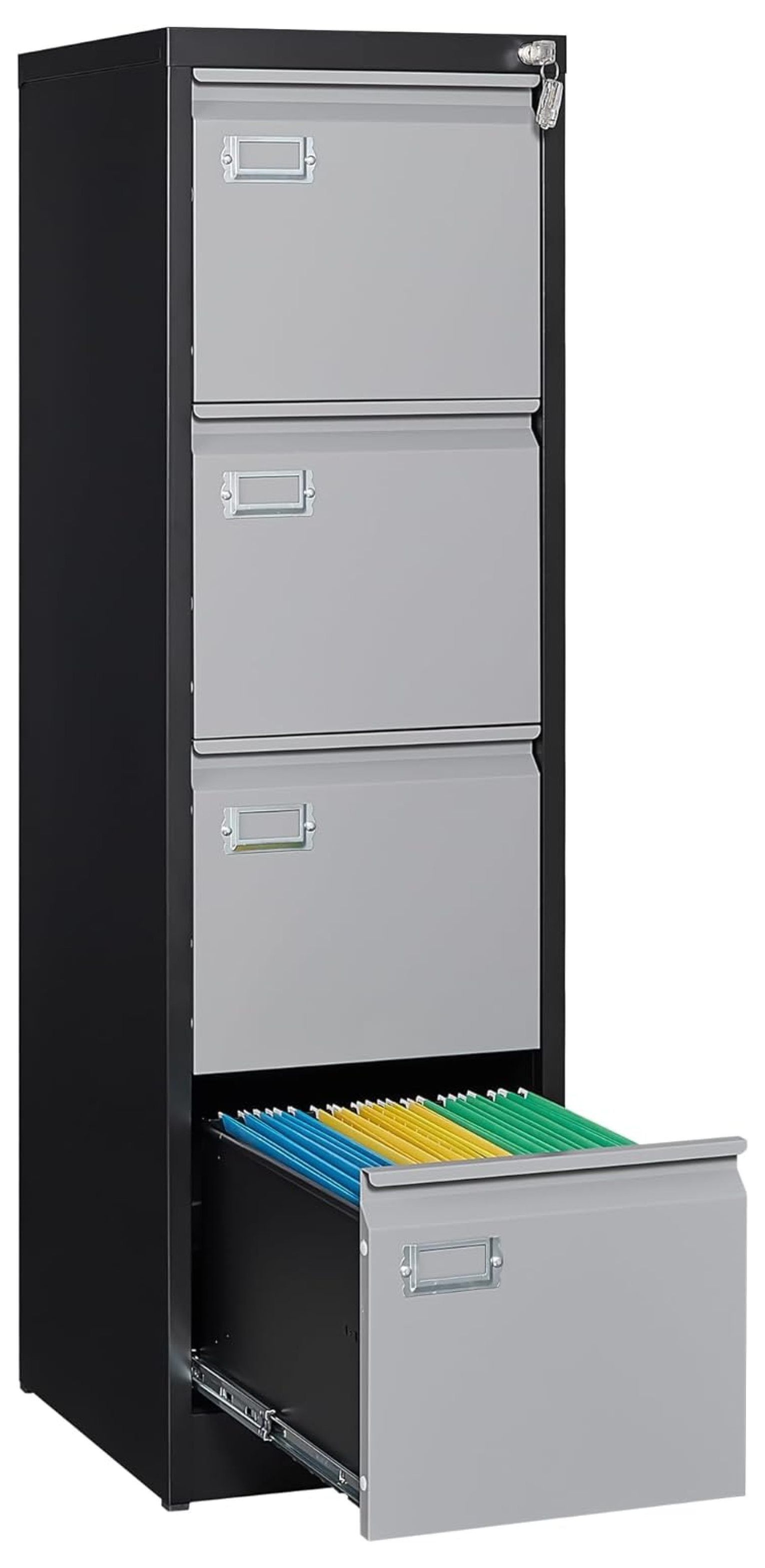 Black and Grey 4-Drawer Lockable Metal Filing Cabinet