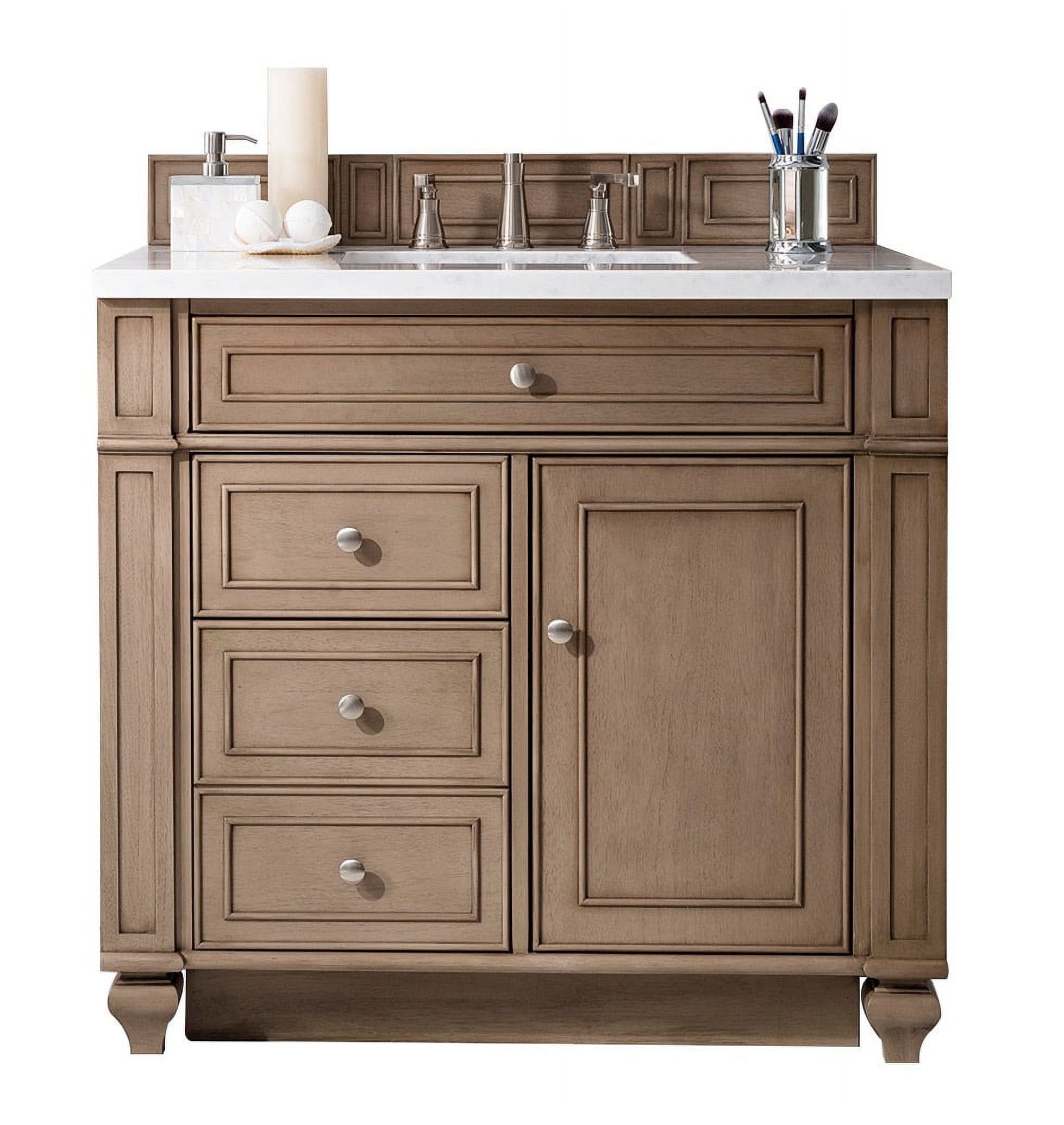 Bristol 36" Whitewashed Walnut Single Vanity Base with Drawers