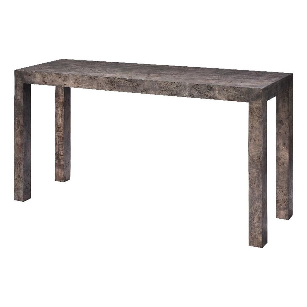 Gray Burl Wood Veneer Console Table, 60 Inch